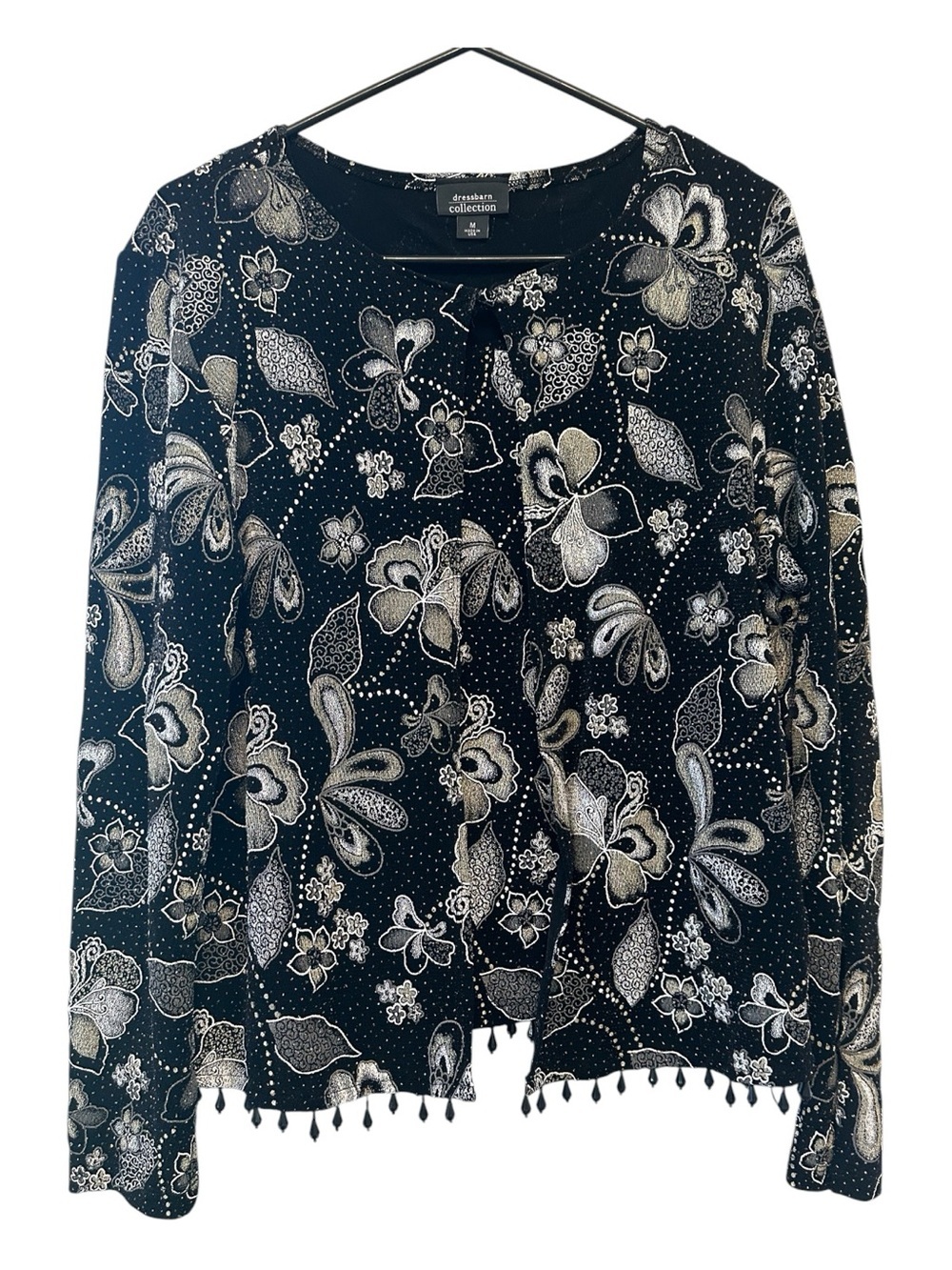 Vintage Y2K Dressbarn Black and White Floral Beaded Hem Cardigan & Tank Medium